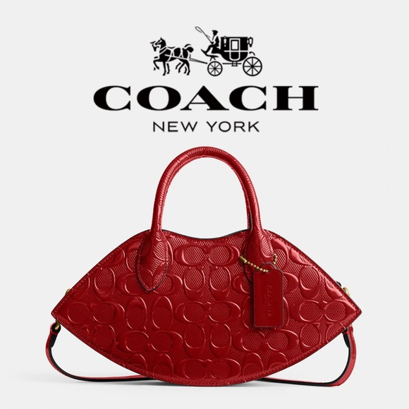 Coach, Bags, Nwt Coach Runway Lip Kiss Bag Signature Leather Red Purse  Zippered Case Nyfw